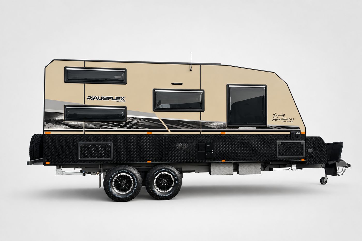 Ausflex 18.6ft Family Adventurer Off Road in cream and black, full side profile