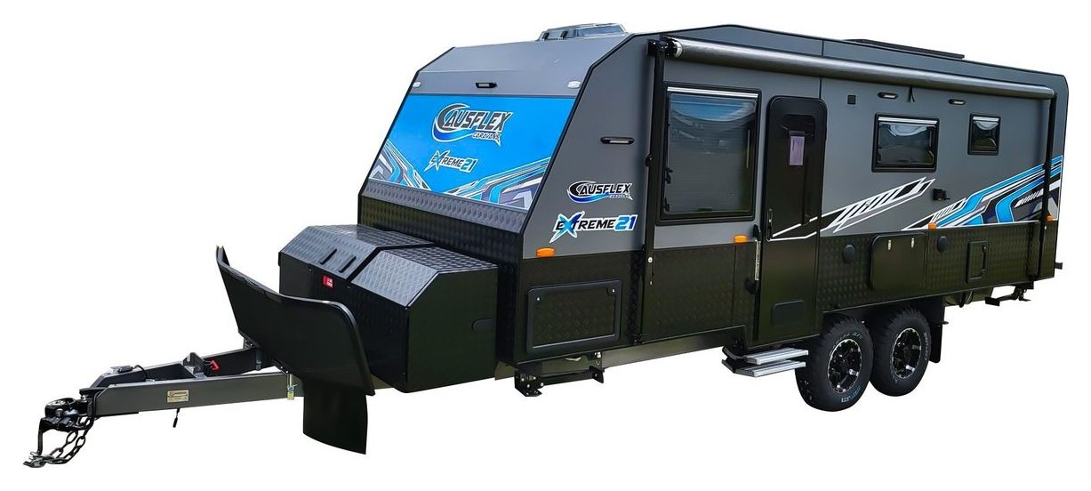 Ausflex 21.6ft Extreme Family van on the road in dark grey