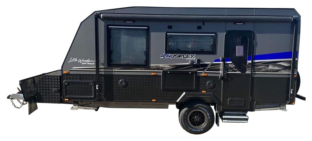 Ausflex 17ft Little Wonder hybrid in black, parked side-on