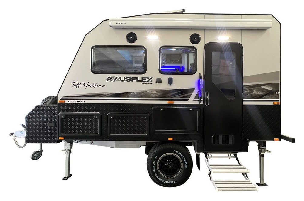 Ausflex 12ft Tuff Mudder hybrid van hitched and ready to tow
