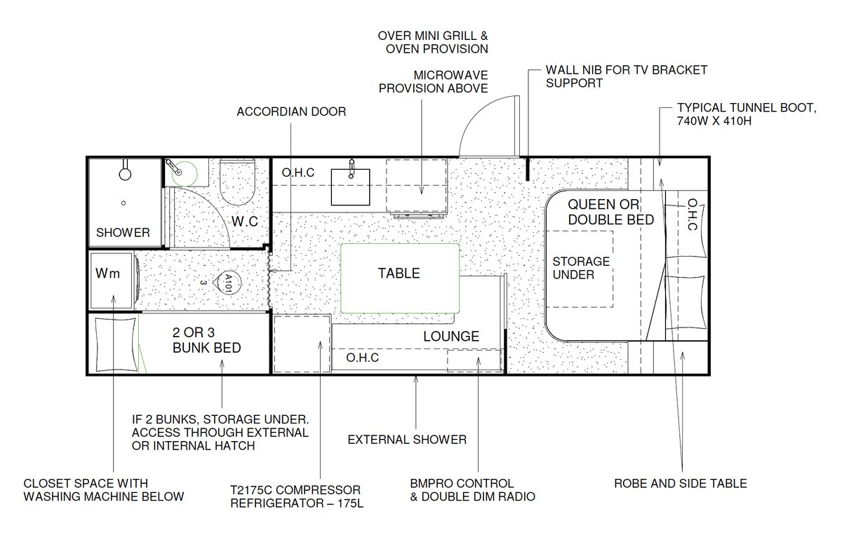 Floor plan of the 21.6ft Extreme Family van
